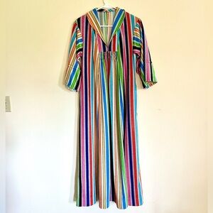 Vintage 80s Rainbow Stripe Terry Cloth Dress